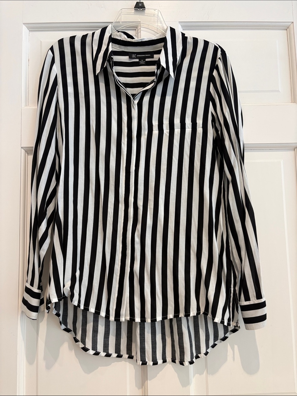 INC International Concepts Black and White Striped Button-Up Shirt